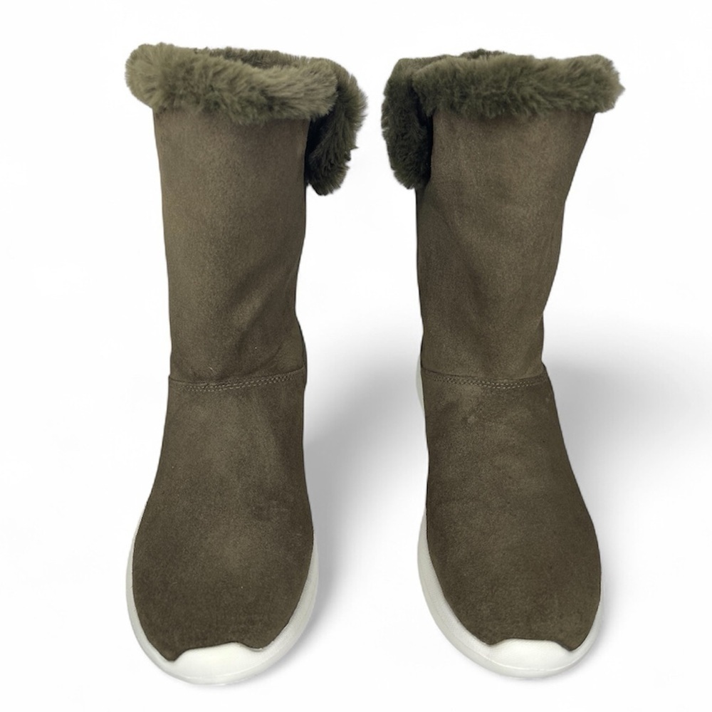 Skechers GoWalk GogaMat Genuine Leather Suede Faux Fur Fold Down Boots Size 8